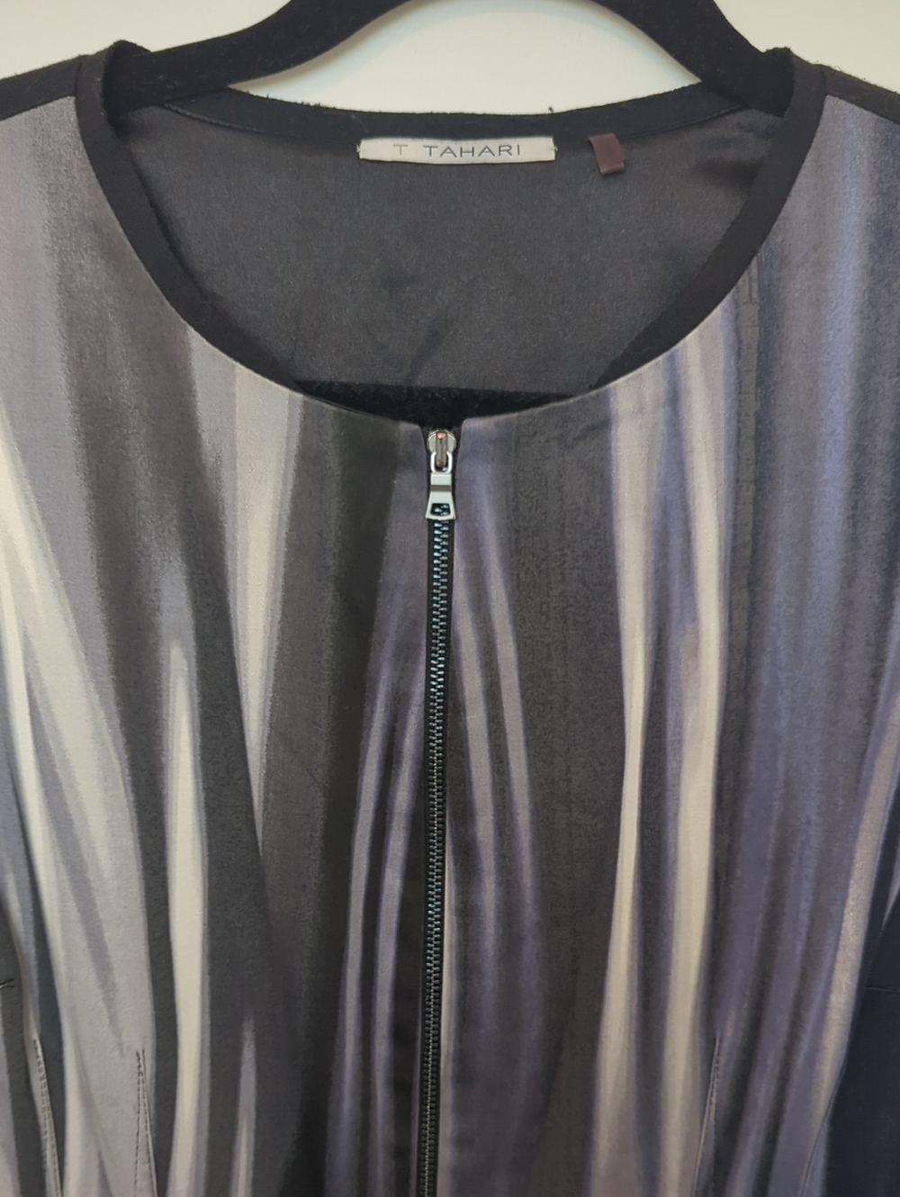 Tahari Women's Gray Striped Full Zip-Front Dress